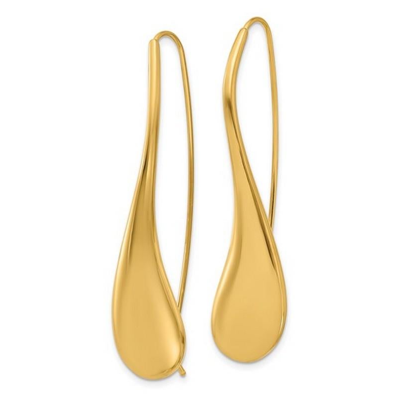 Modern Curata Italian 14K Yellow Gold Abstract Puffed Teardrop Threader Earrings For Sale