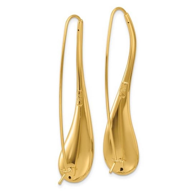 Curata Italian 14K Yellow Gold Abstract Puffed Teardrop Threader Earrings In New Condition For Sale In Great Neck, NY