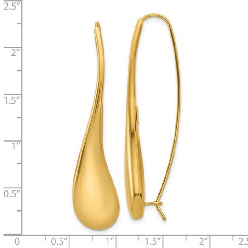 Women's Curata Italian 14K Yellow Gold Abstract Puffed Teardrop Threader Earrings For Sale