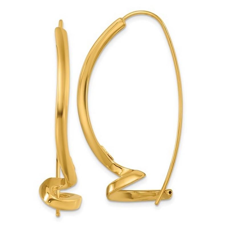Metal Purity: 14k
Country of Origin: Italy
Metal Weight: 5.8 grams
Measurement: 25mm wide x 46 mm long
Certificate of Authenticity

Italian 14 karat yellow gold modern threader earrings offer a unique and distinctive style with several notable