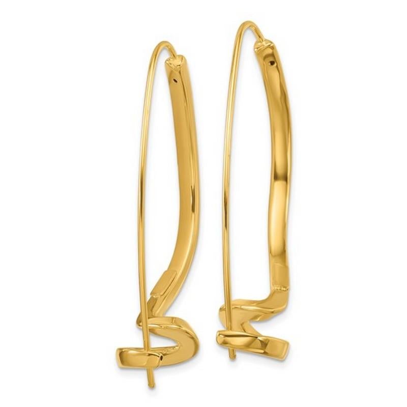 Moderne Boucles d'oreilles Curata Italian 14K Yellow Gold Abstract Squiggle Drop Threader Earrings en vente
