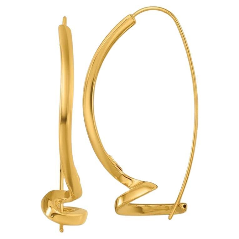 Curata Italian 14K Yellow Gold Abstract Squiggle Drop Threader Earrings For Sale