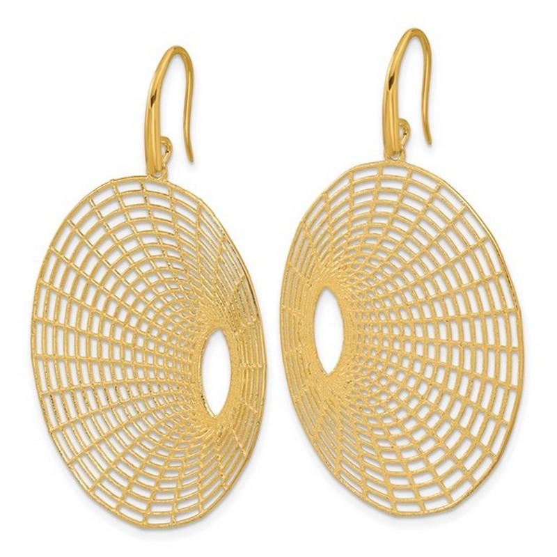 Modern Curata Italian 14K Yellow Gold Large Woven Circle Hook Dangle Earrings For Sale