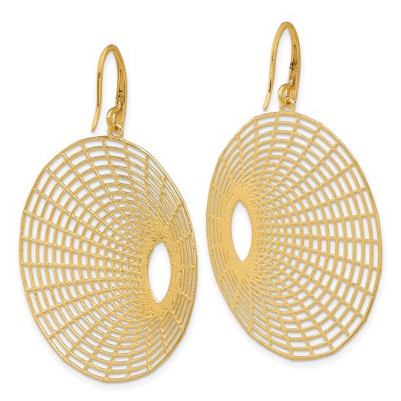 Curata Italian 14K Yellow Gold Large Woven Circle Hook Dangle Earrings In New Condition For Sale In Great Neck, NY