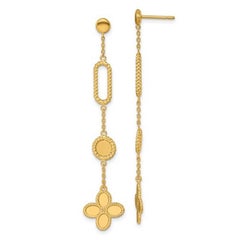 Curata Italienische lange Curata-Tropfenohrringe aus 14 Karat Gelbgold mit Papierclip, Kreis und Kleeblatt