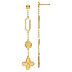 Curata Italian 14K Paperclip, Circle and Clover Long Drop Earrings (boucles d'oreilles longues en or jaune 14K)