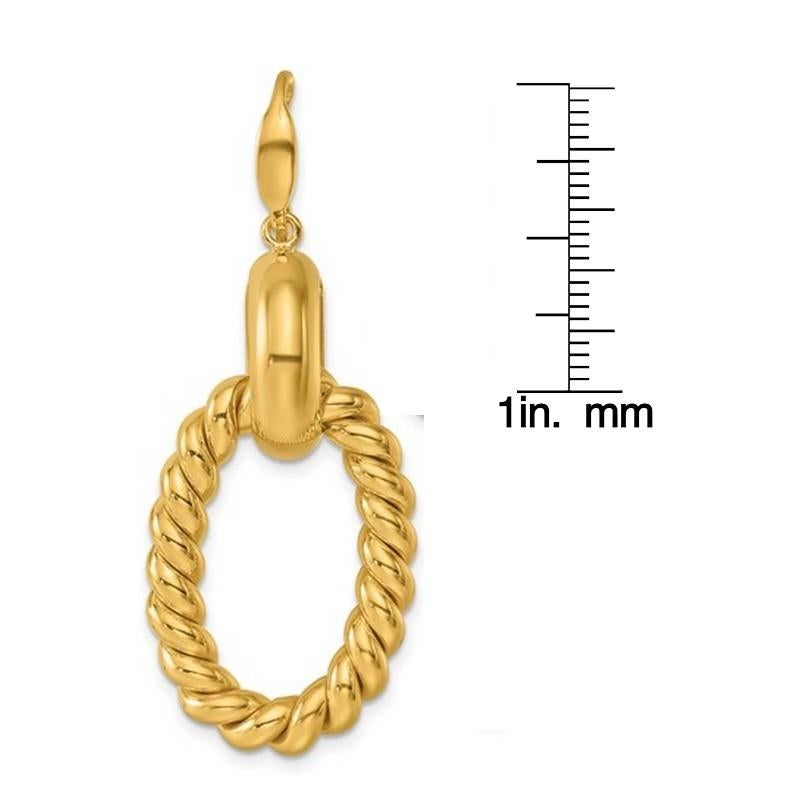 Modern Curata Italian 14K Yellow Gold Ribbed Open Oval Dangle Hook Earrings For Sale