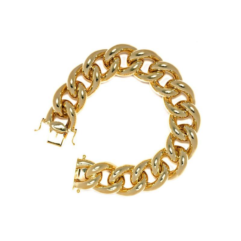 Women's or Men's Curata Italian 18k Yellow Gold Chunky Curb Link Statement Bracelet For Sale
