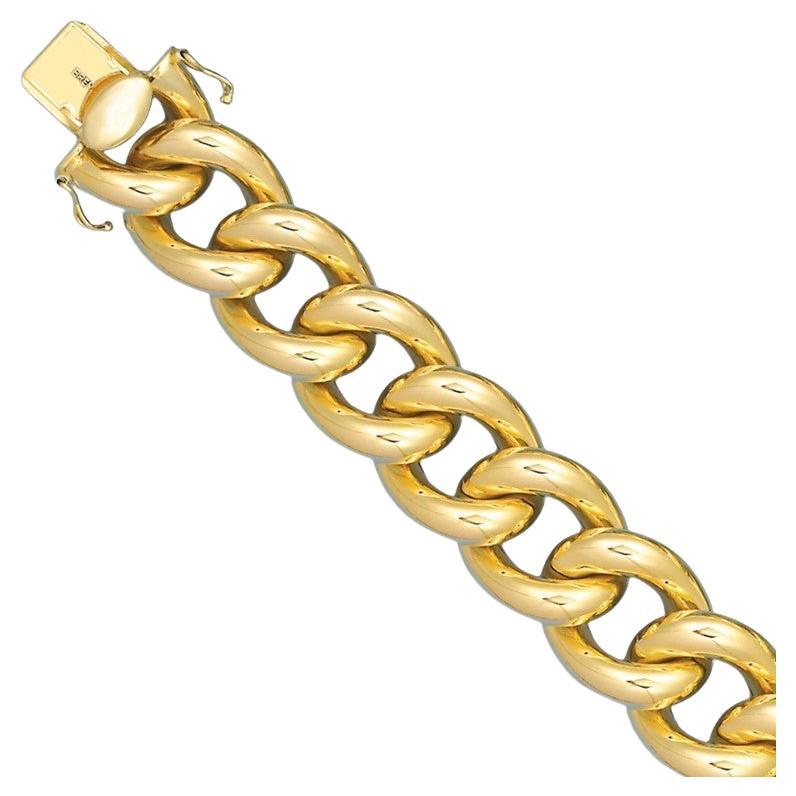 Curata Italian 18k Yellow Gold Chunky Curb Link Statement Bracelet For Sale