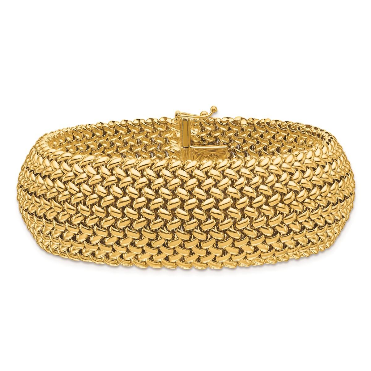 Purezza del metallo: 18k Stampato
Paese di origine: Italia
Metallo Peso: 45.6 grammi
Misura: 22 mm di larghezza x 7,5 pollici
Certificato di autenticità


Questo bracciale è un gioiello bellissimo e unico, perfetto per chi apprezza l'artigianato e i