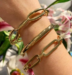Curata Italian 18k Yellow Gold Oval Link Stackable Statement Bracelet