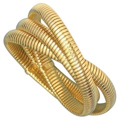 Curata Italian 18k Yellow Gold Tubogas 3-Strand Rolling Slip-On Bangle Bracelet