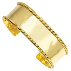 Curata Italian Solid 14k Yellow Gold Rope Edge Cuff Bangle Bracelet