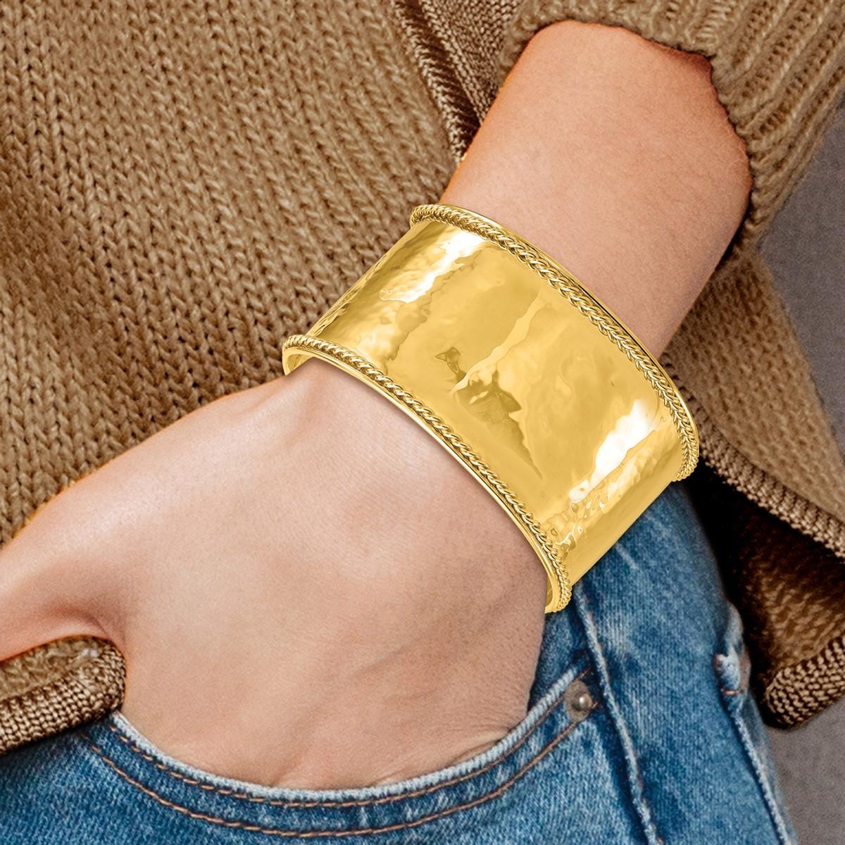 Curata Bracelet manchette italien en or jaune massif 14 carats, 37 mm Unisexe en vente