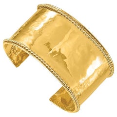 Curata Italian Solid 14k Yellow Gold 37mm Rope Edge Cuff Bangle Bracelet