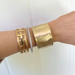 Curata Italian Solid 14k Yellow Gold 37mm Wide Hammered Cuff Bangle Bracelet