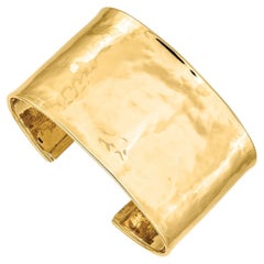 Curata Bracelet manchette italien en or jaune massif 14 carats martelé de 37 mm de large