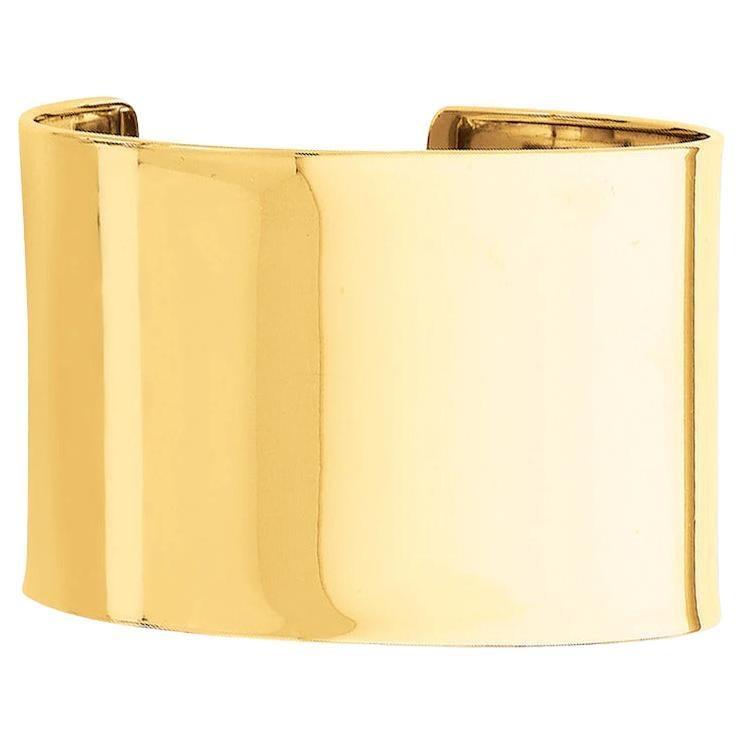 Curata Italian Solid 14k Yellow Gold Wide Polished Cuff Bangle Bracelet For Sale