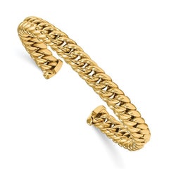 Curata Italian Solid 14k Yellow Gold Curb-Link Cuff Adjustable Bangle Bracelet