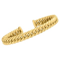 Curata Italian 14k Yellow Gold Curb-Link Cuff Adjustable Bangle Bracelet