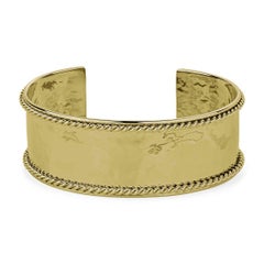 Curata Italian Solid 14k Yellow Gold 22mm Rope Edge Cuff Bangle Bracelet