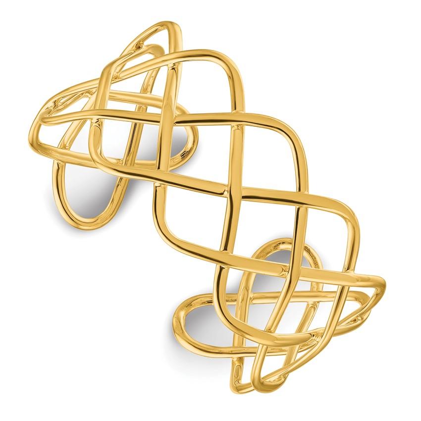Curata Italian Solid 14k Yellow Gold Wide Woven Adjustable Cuff Bangle Bracelet For Sale 1