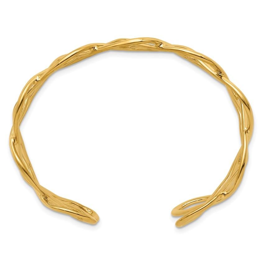 Curata Italian Solid 14k Yellow Gold Wide Woven Adjustable Cuff Bangle Bracelet For Sale 2