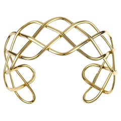 Curata Bracelet manchette ajustable italien en or jaune massif 14 carats tissé à larges tissages