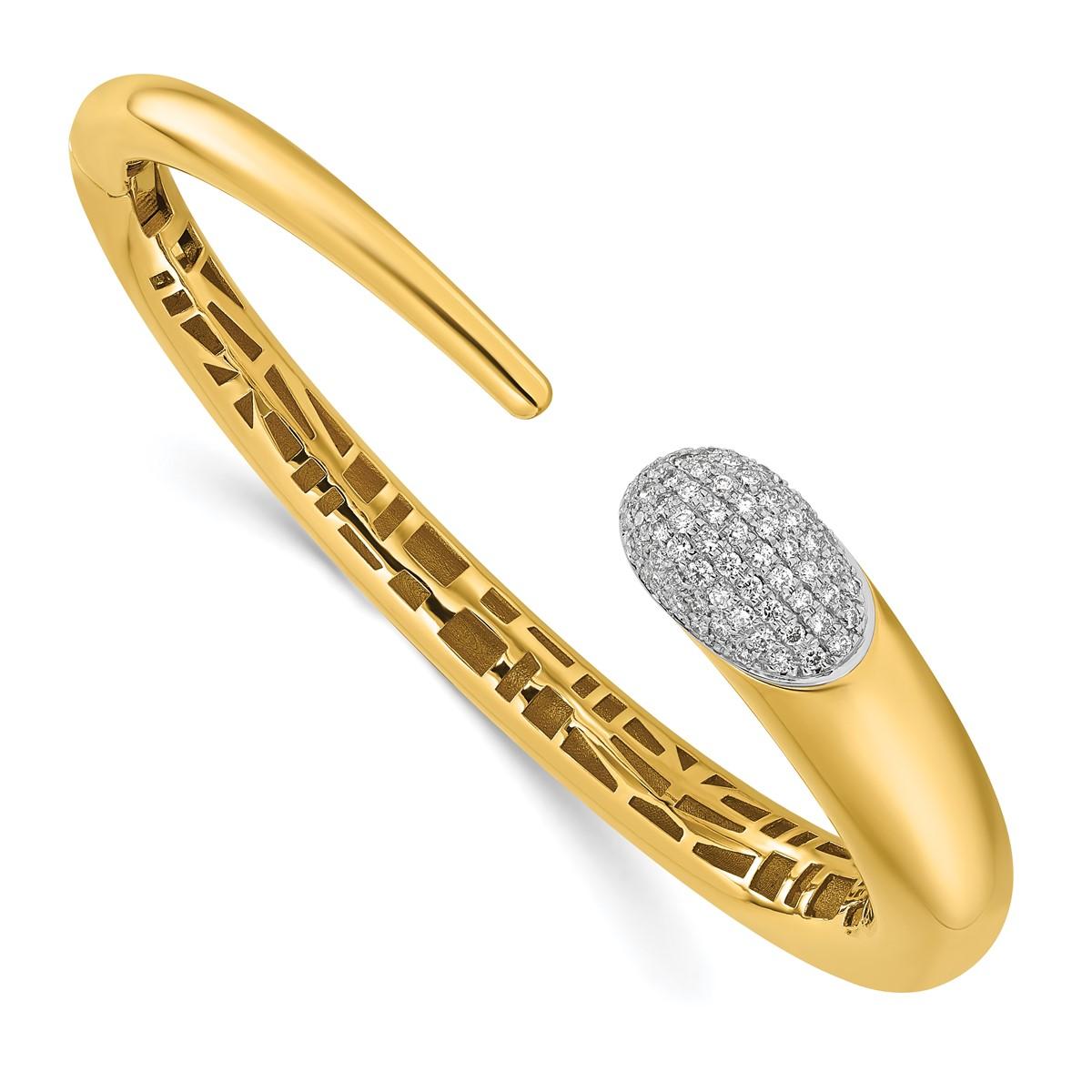 Rose Cut Curata Italian Solid 18k Yellow Gold Pave Diamond Modern Cuff Bangle Bracelet For Sale