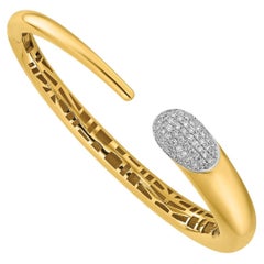 Curata Italian Solid 18k Yellow Gold Pave Diamond Modern Cuff Bangle Bracelet