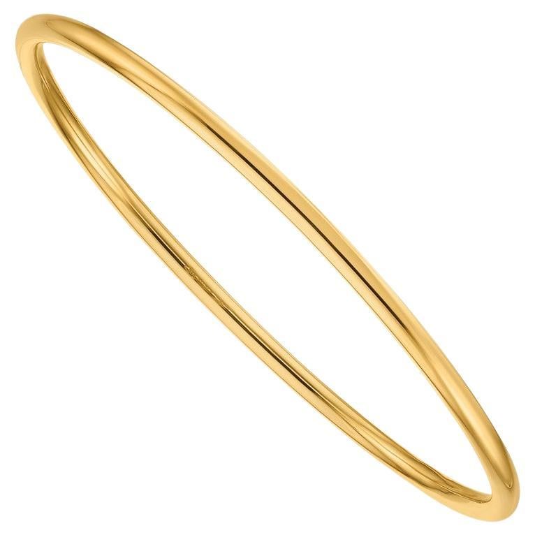 Curata Solid 14k Yellow Gold 8" 3mm Italian Polished Slip-on Bangle Bracelet For Sale