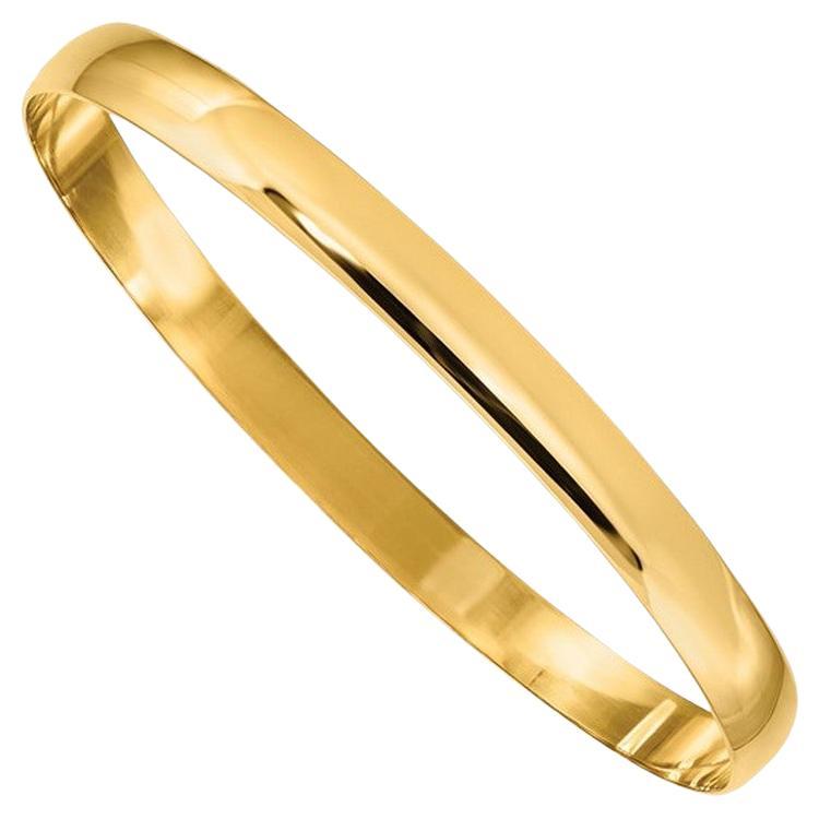Curata Solid 14k Yellow Gold 7.75" 6mm Comfort Polished Slip-on Bangle Bracelet For Sale