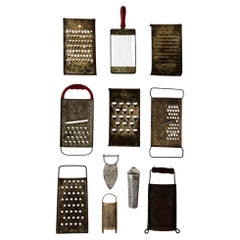 Curated Collection of Eleven Antique and Vintage Metal Kitchen Graters and Shred