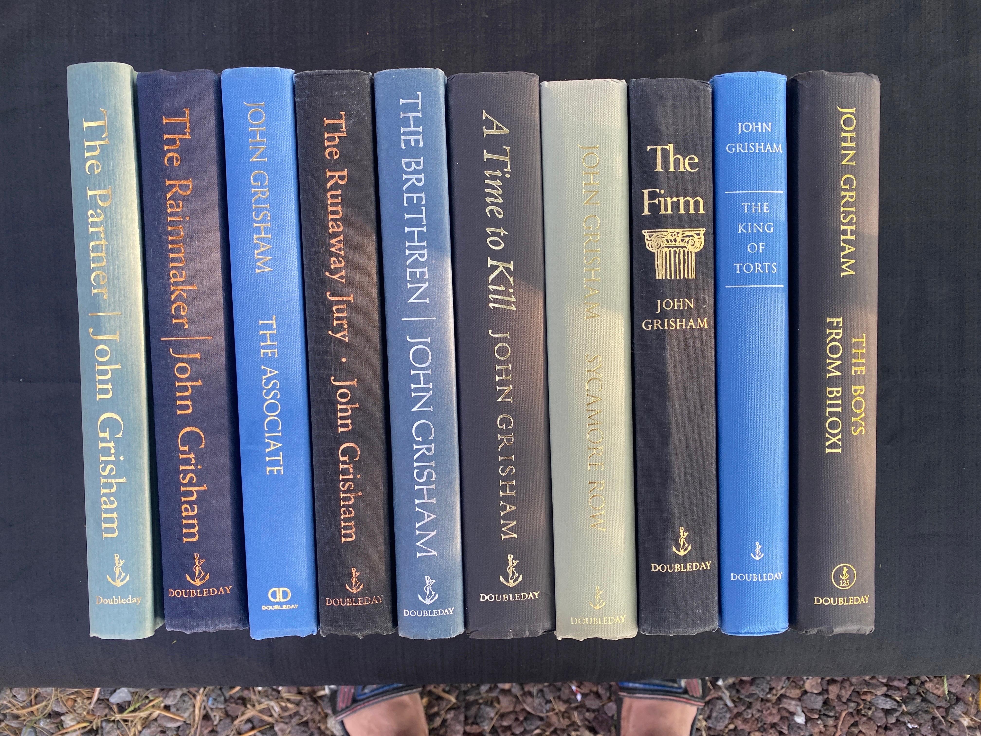 Late 20th Century Curated John Grisham Set of 10 Slip-Covered Books for Library/Media Room Display For Sale