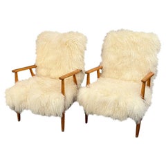 Curated Mid Century Lounge Chairs with New Mongolian Fur 1960’s circa