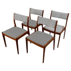 Vintage Curated Mid Century Teak Dining Chairs with the New Houndstooth Fabric Set 4
