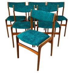 Curated Mid Century teak dining chairs with the new teal velvet fabric  set 6