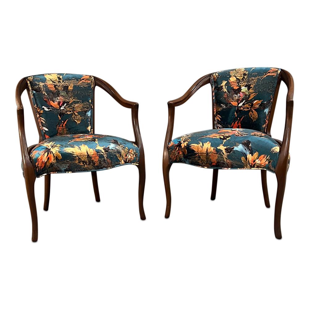 Curated Traditional Arm Chairs with New Silk Upholstery, 'Pair' In Good Condition In Hudson, NY