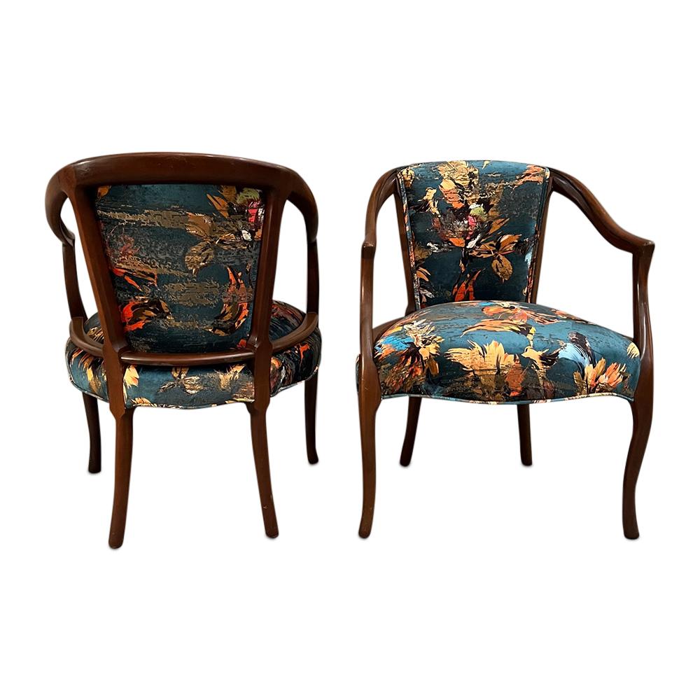 Curated Traditional Arm Chairs with New Silk Upholstery, 'Pair' 1