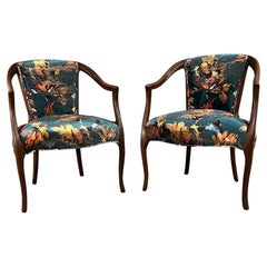 Curated Traditional Arm Chairs with New Silk Upholstery, 'Pair'