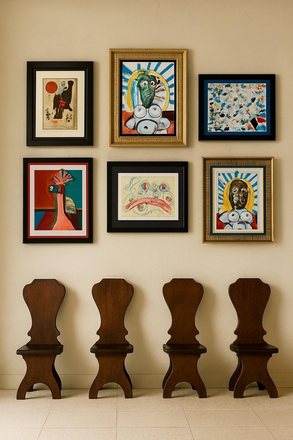 Curated Vintage Gallery Wand Authentic 3-teilige Kunstsammlung gerahmte Kunstgalerie, gerahmte Kunstgalerie im Zustand „Gut“ im Angebot in Rochester, NY