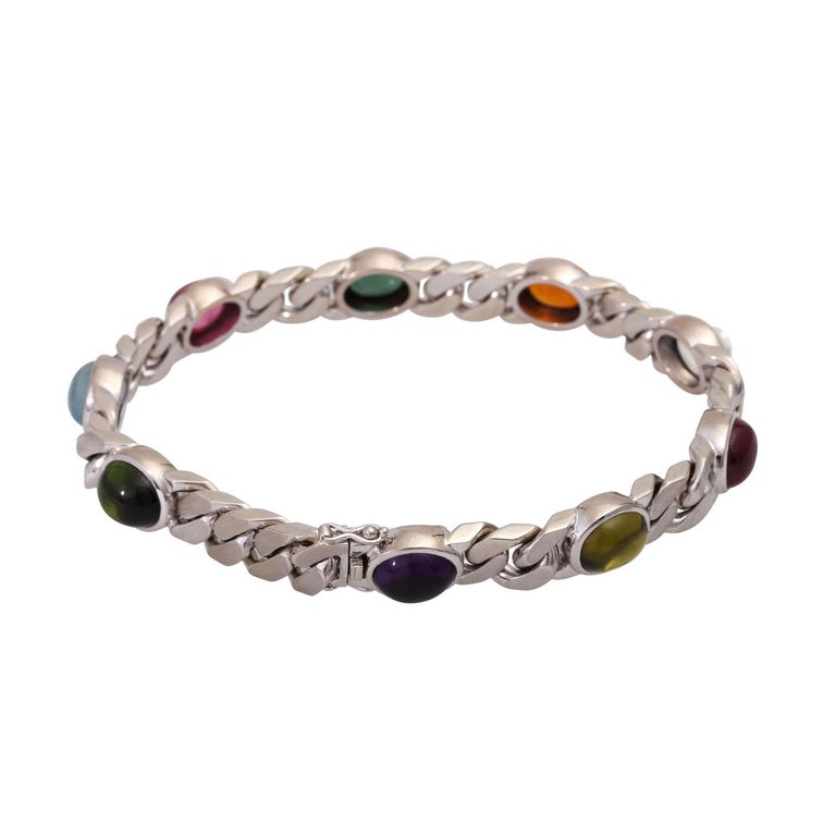 Bracelet Articulé Avec Cabochons Ovales - Longueur 18,5 Cm, Occasion En Très Bon état
