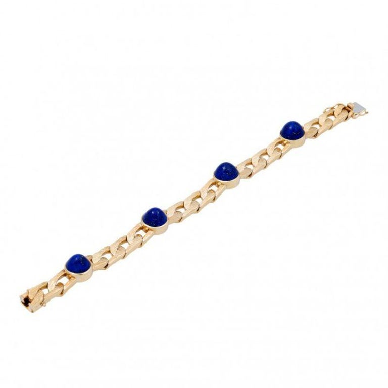 Cabochon Curb Bracelet, with 4 Lapis Lazuli For Sale