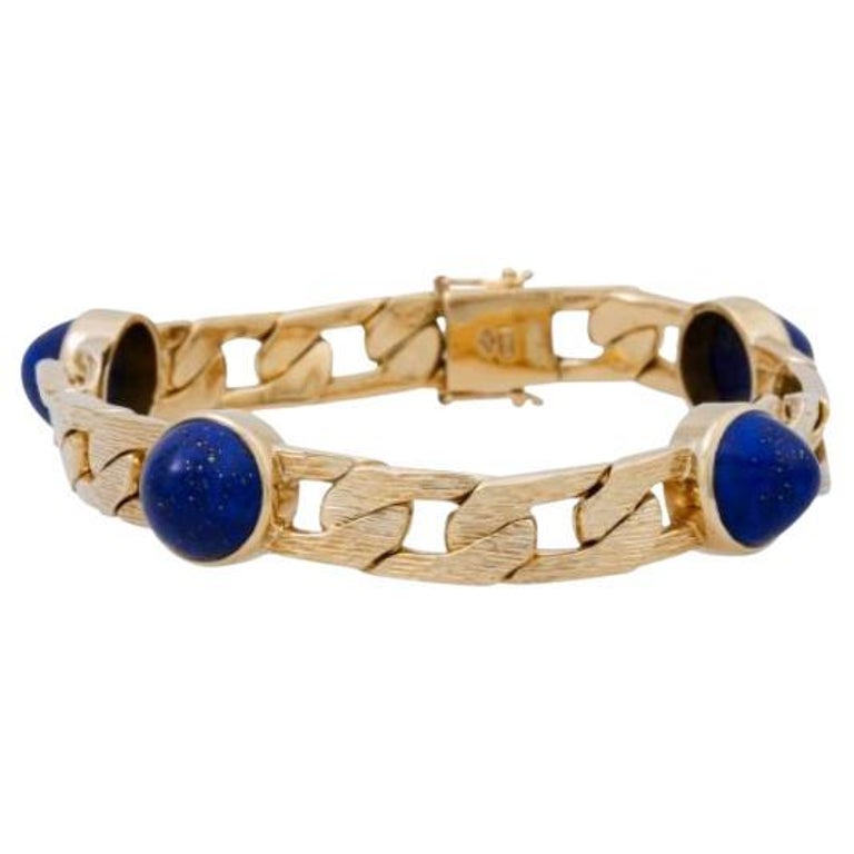 Curb Bracelet, with 4 Lapis Lazuli For Sale