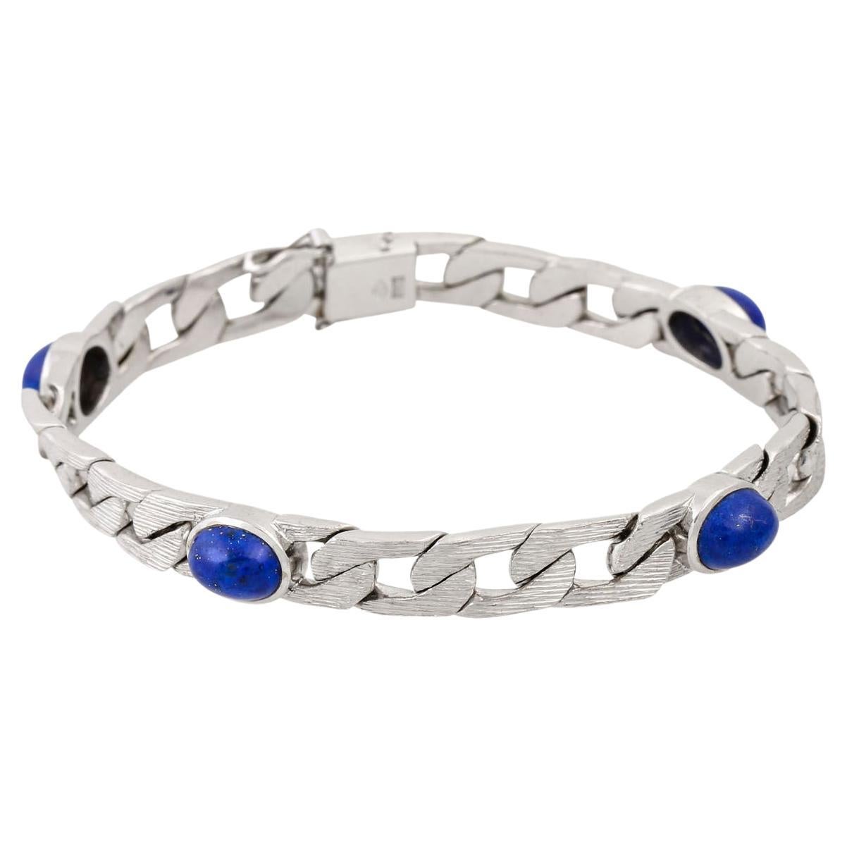 Curb Bracelet with 4 Oval Lapis Lazuli Cabochons