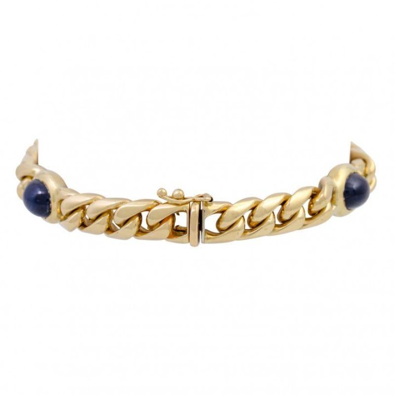 Modern Curb Bracelet with 4 Sapphire Cabochons For Sale