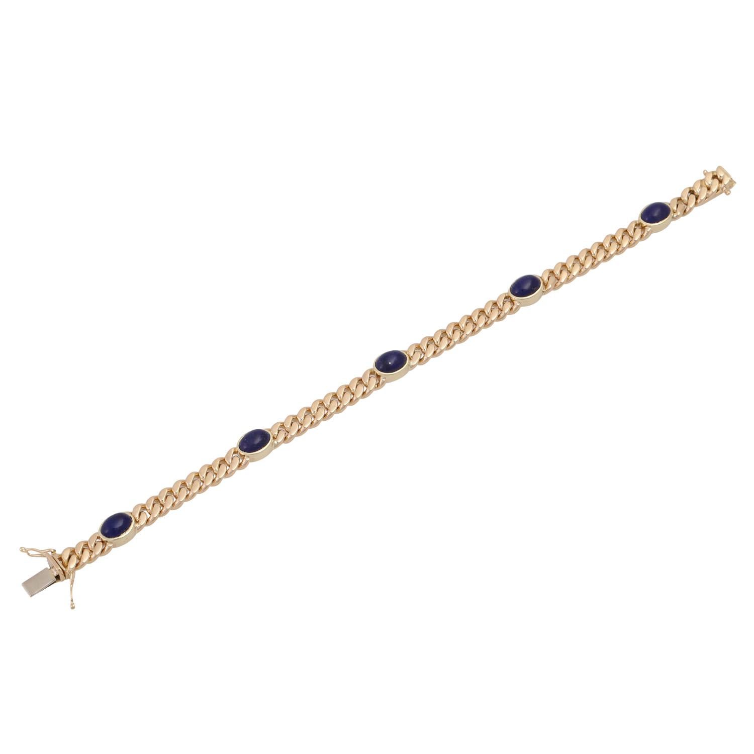 Curb-Armband mit 5 Lapislazuli-Lazuli (Cabochon) im Angebot