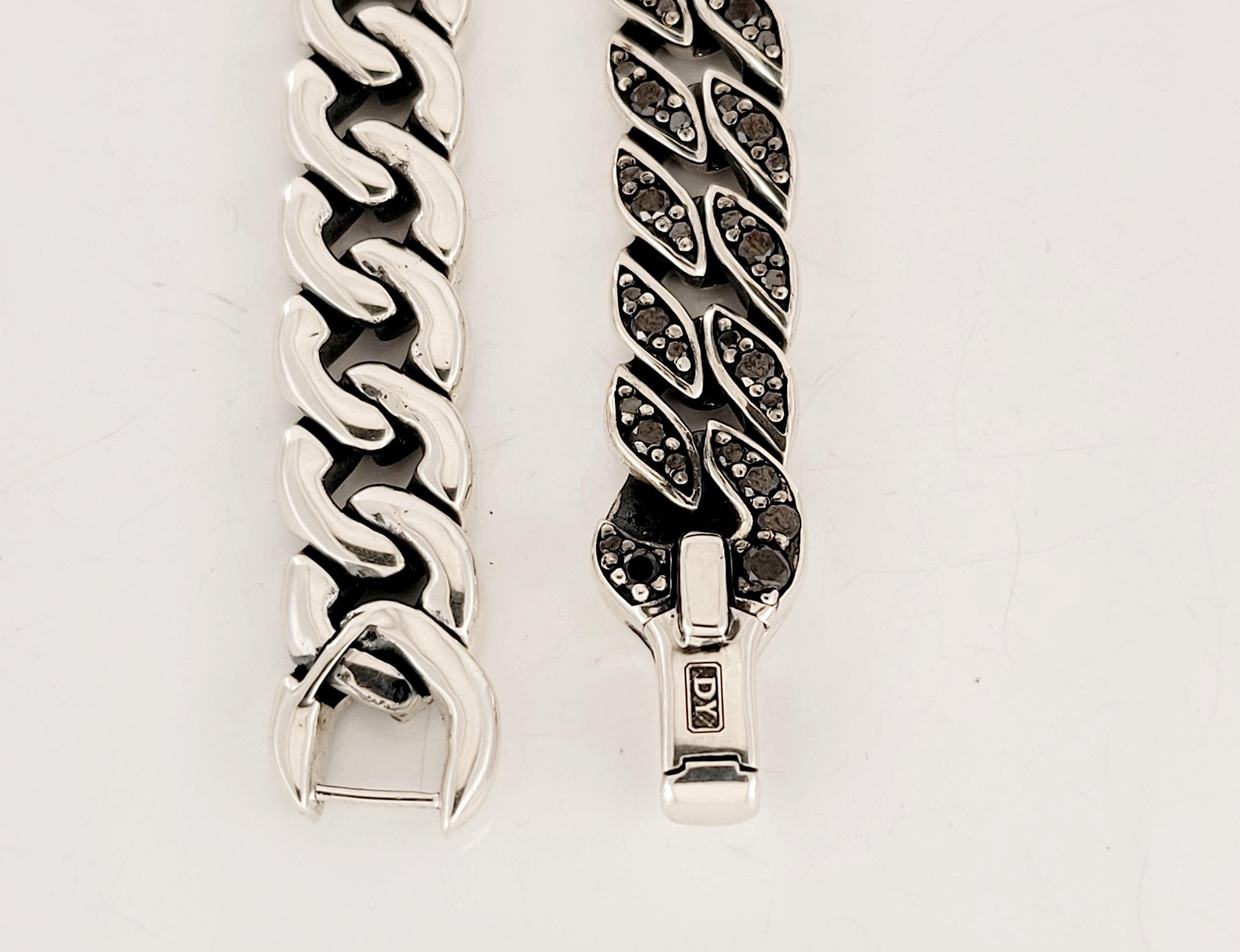Bracelet à chaîne en argent sterling avec diamants noirs, 11,5 mm Pour hommes en vente