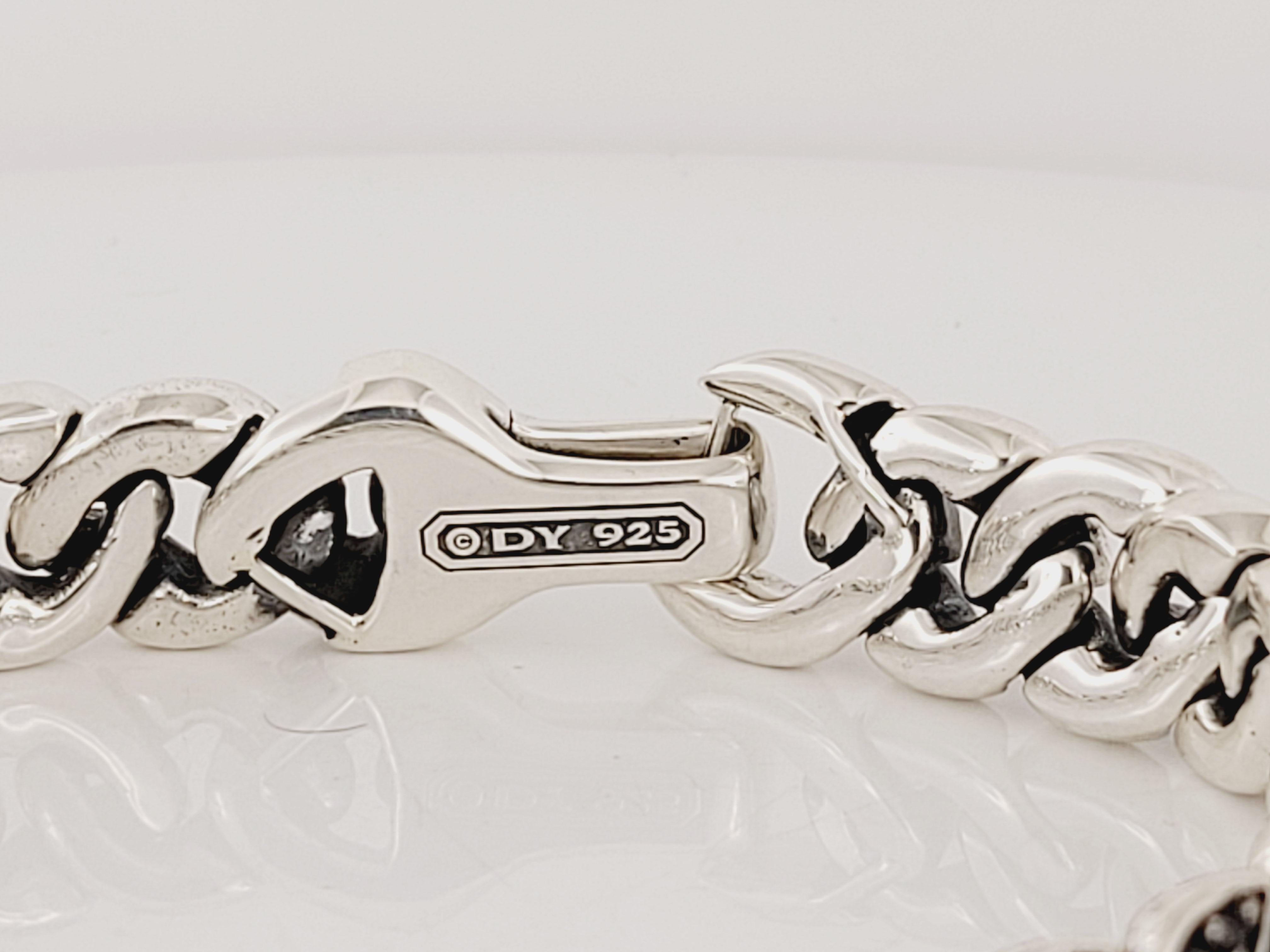Curb Chain Bracelet Sterling Silver with Black Diamonds, 11.5mm For Sale 1