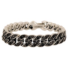 Used Curb Chain Bracelet Sterling Silver with Black Diamonds, 11.5mm
